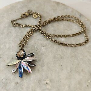 Banana Republic Iridescent Rhinestone Floral Cluster Pendant Aged Gold Tone